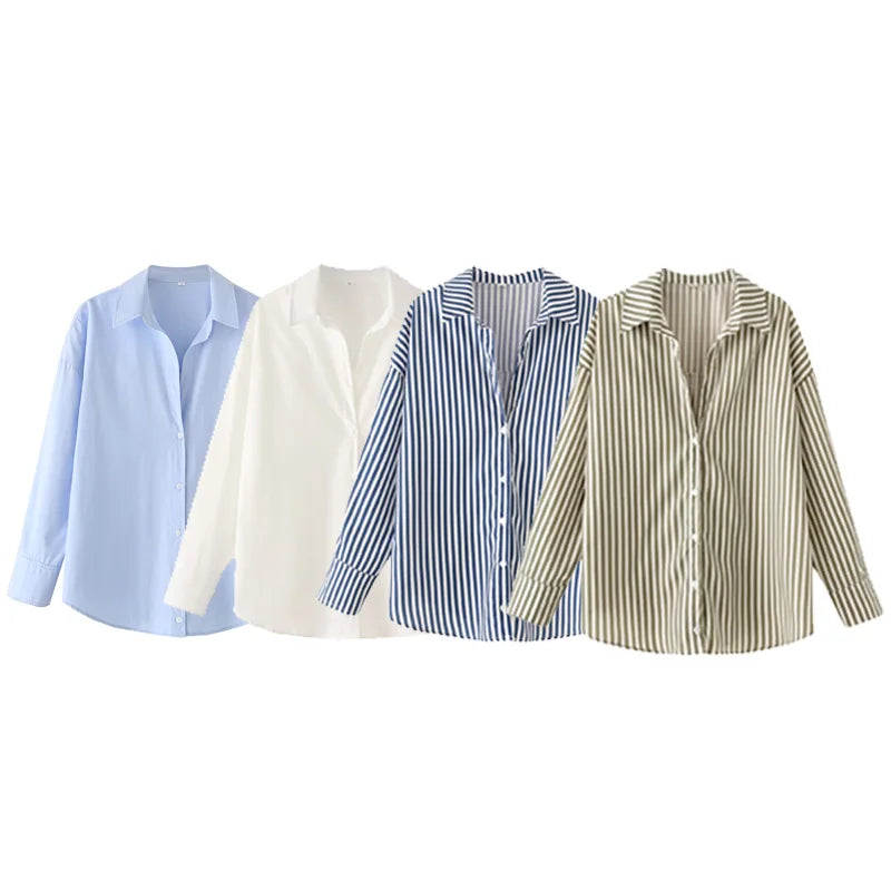 TRAF Woman 2025 Oversized Shirts & Blouses Spring Summer 2025 Woman Elegant Button Up Long Sleeve Blouses Fashion Plus Size Tops