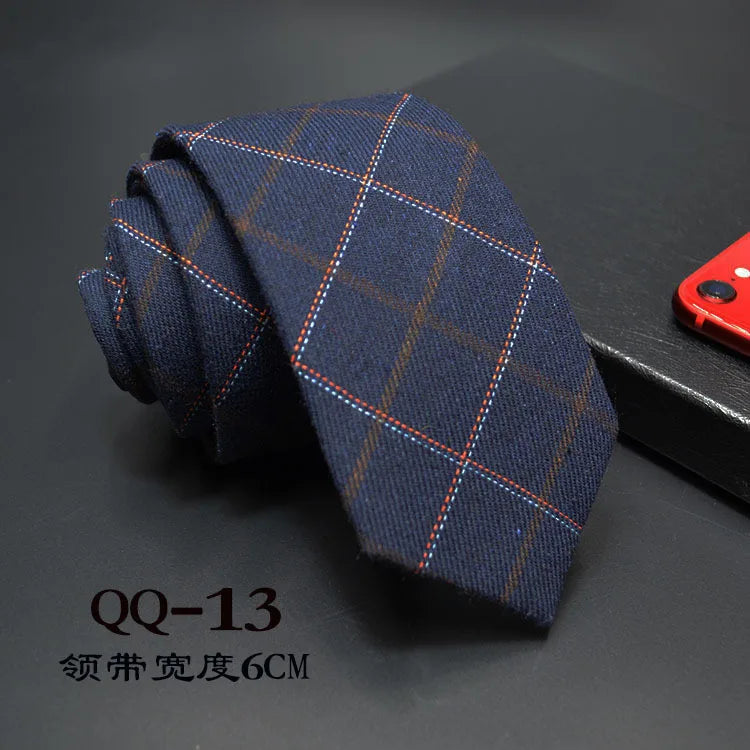 Mens Ties 6cm Classic Cotton Handmade Skinny Neck Ties for Men Striped Narrow Collar Slim Cashmere Tie Casual Plaid Tie For Man