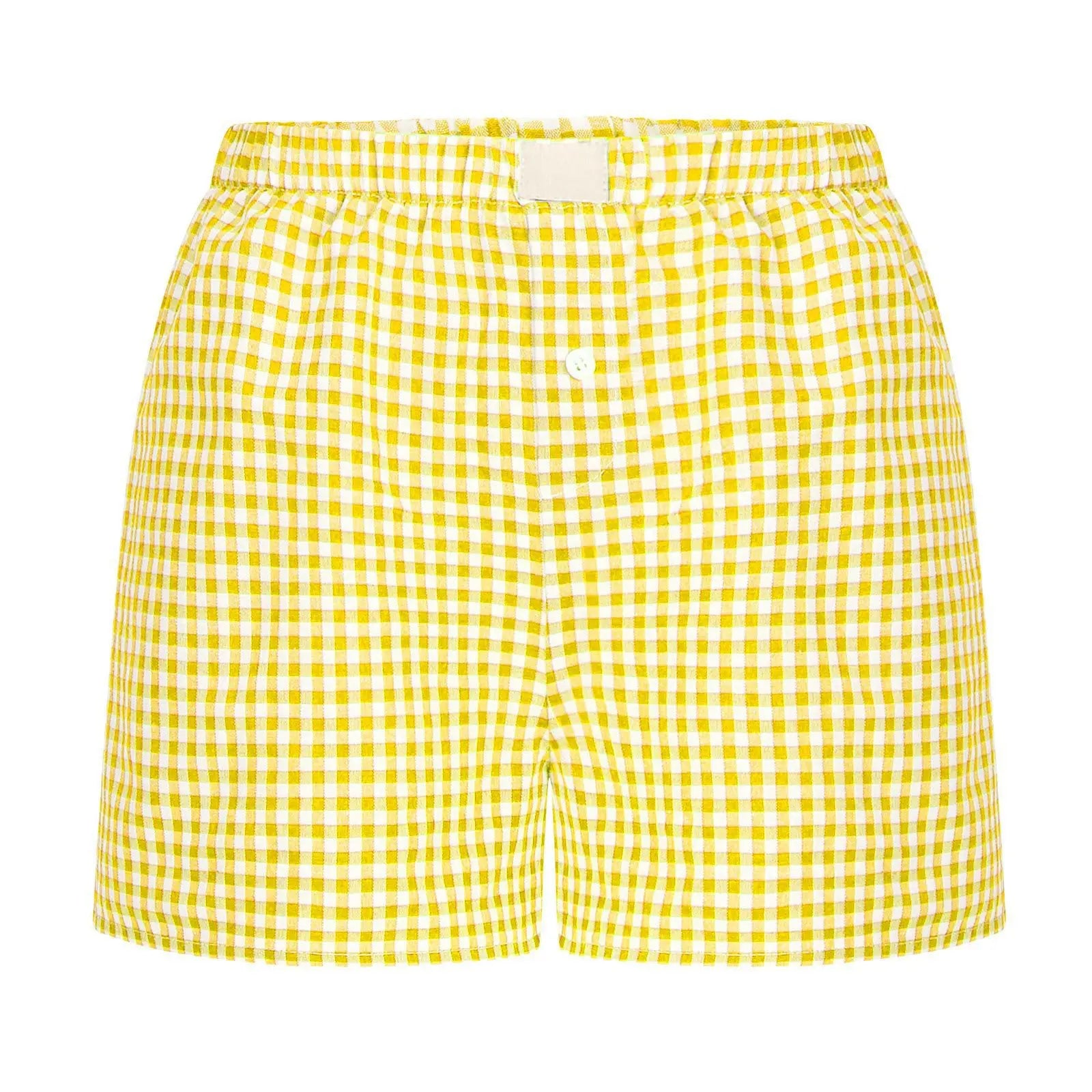Gingham Boxer Shorts for Women Teen-girls Elastic Waistband Pull-on Red Blue Plaid Shorts Outfit Casual Lounge Summer Shorts