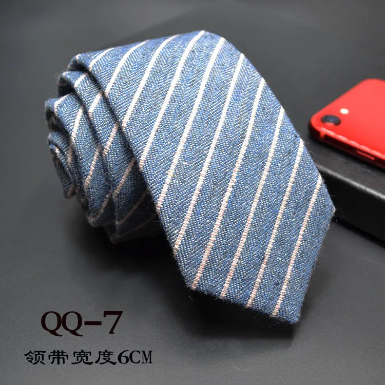 Mens Ties 6cm Classic Cotton Handmade Skinny Neck Ties for Men Striped Narrow Collar Slim Cashmere Tie Casual Plaid Tie For Man