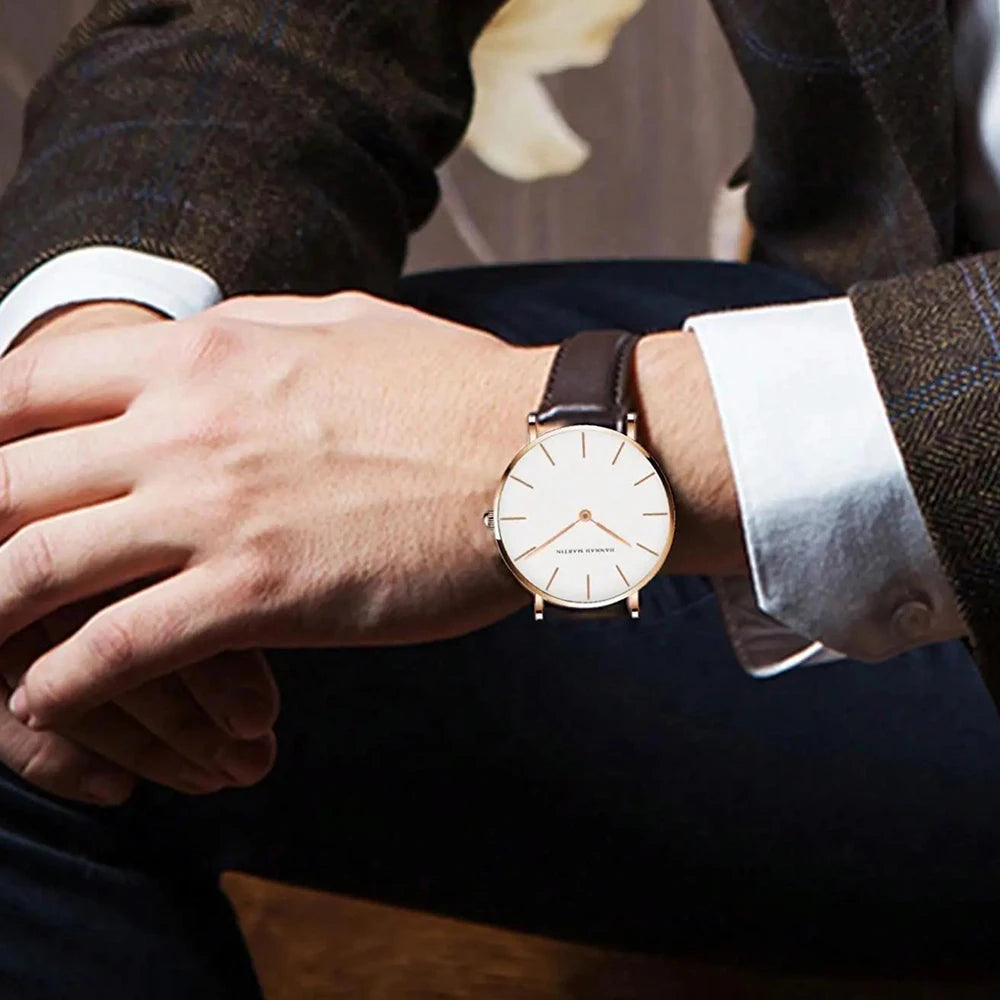 Dropshipping High Quality Rose Gold Dial Watch Men Leather Waterproof Wristwatch Women Dress Fashion Brand Quartz Movement Saat