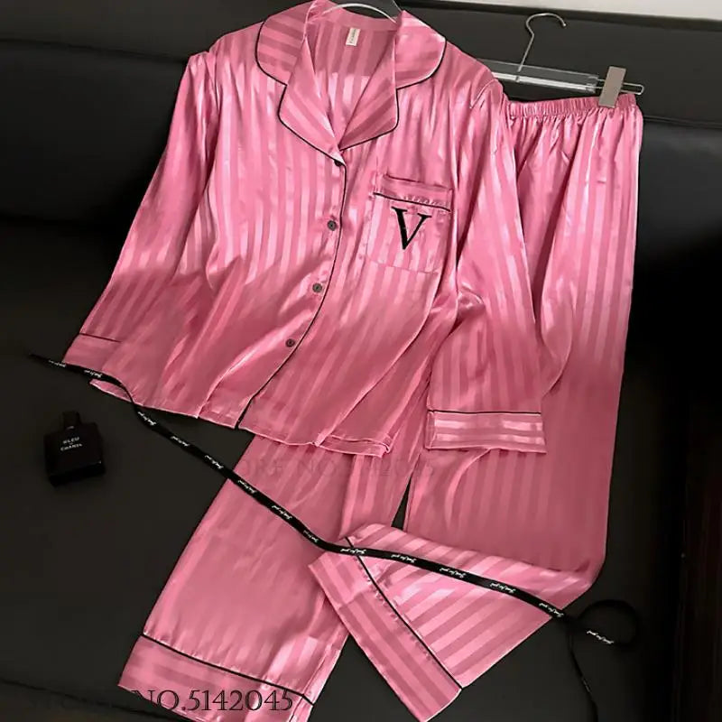 Female Pajamas Loungewear Two-Piece Set Spring Autumn New Rayon Sleepwear Pyjama Pour Femme Sexy Loose Home Clothes Lingerie