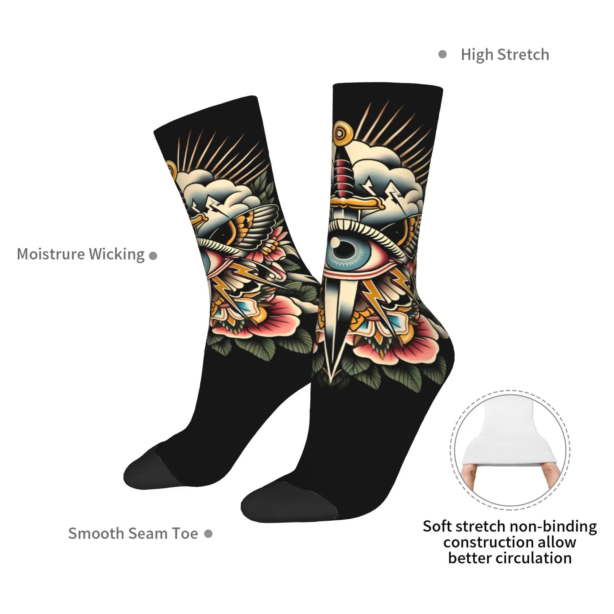 Eye Tattoo  Sock Printed Man Polyester Fashion