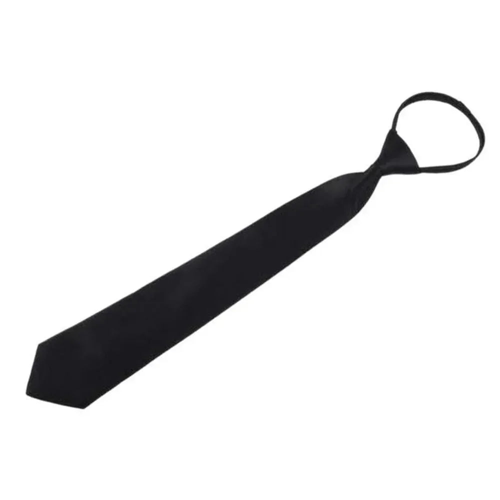 Black Simple Clip on Tie Security Tie Doorman Steward Matte Black Funeral Ties for Men Women Students Neck Ties Fake Collar