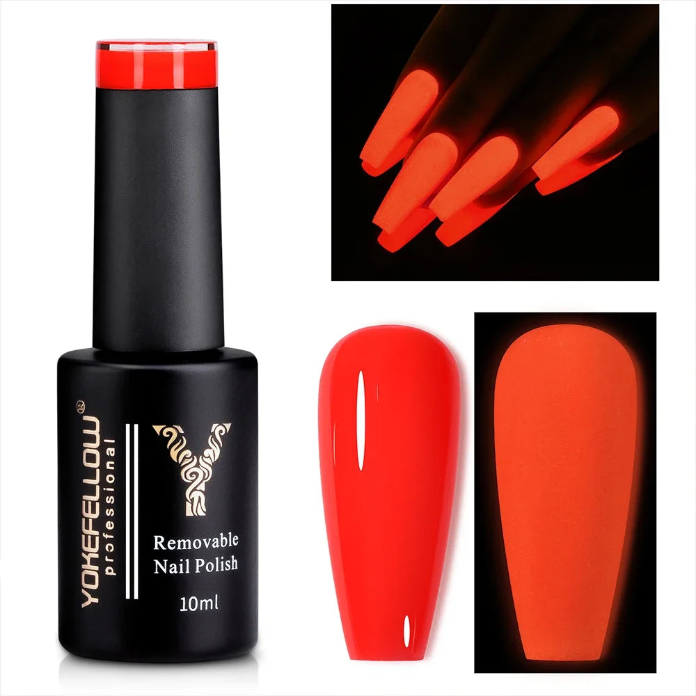 YOKEFELLOW Glow in the Dark Gel Nail Polish 10ML Orange Fluorescent Neon Luminous Gel Polish Nail Art for Halloween Women Girls