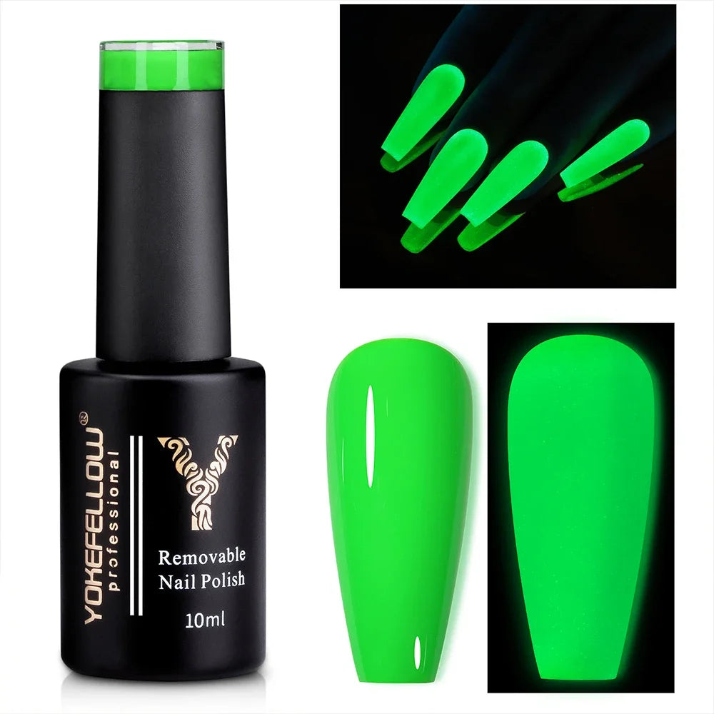 YOKEFELLOW Glow in the Dark Gel Nail Polish 10ML Orange Fluorescent Neon Luminous Gel Polish Nail Art for Halloween Women Girls