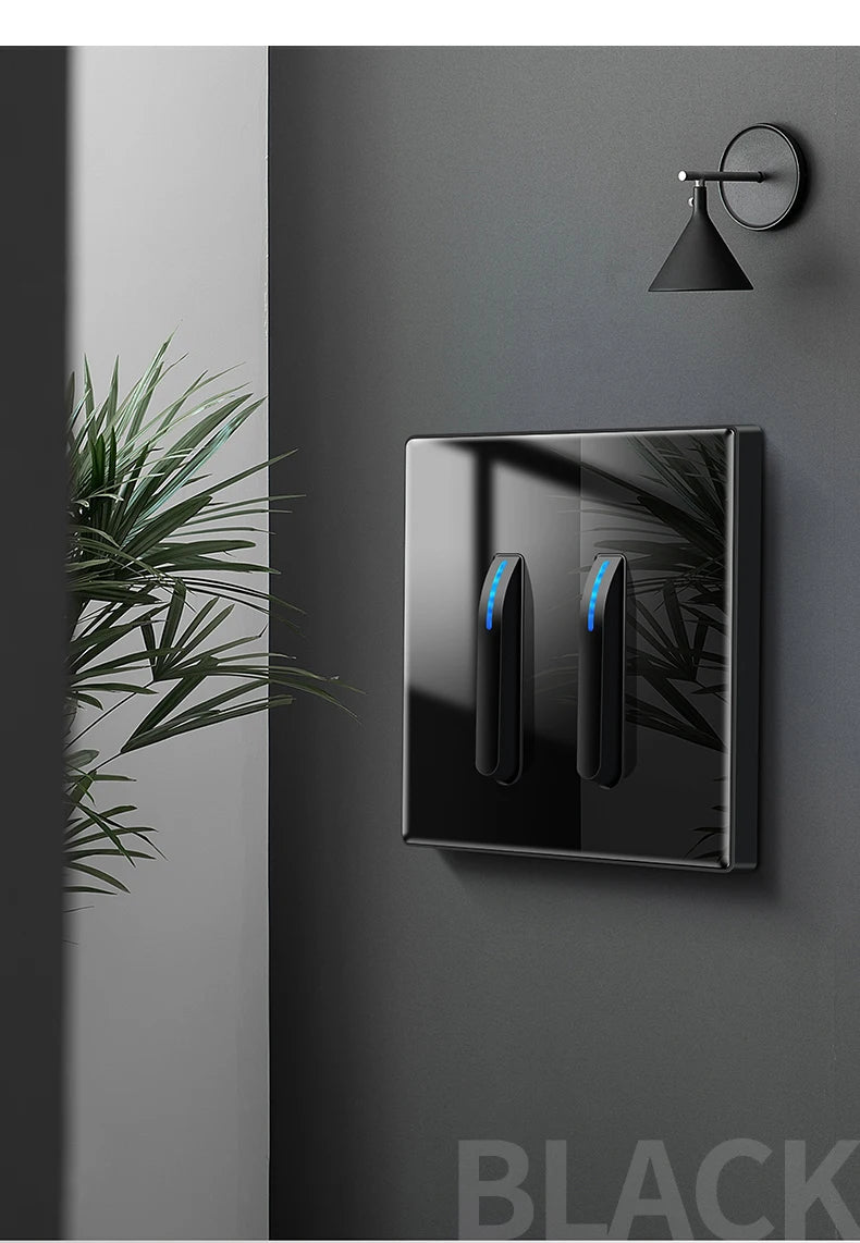 Wall Light Switch Panel Tempered Glass International Switch Self-reset 1/2/3/4 Gang 1/2 Way LED Indicator Piano Key Wall Panel