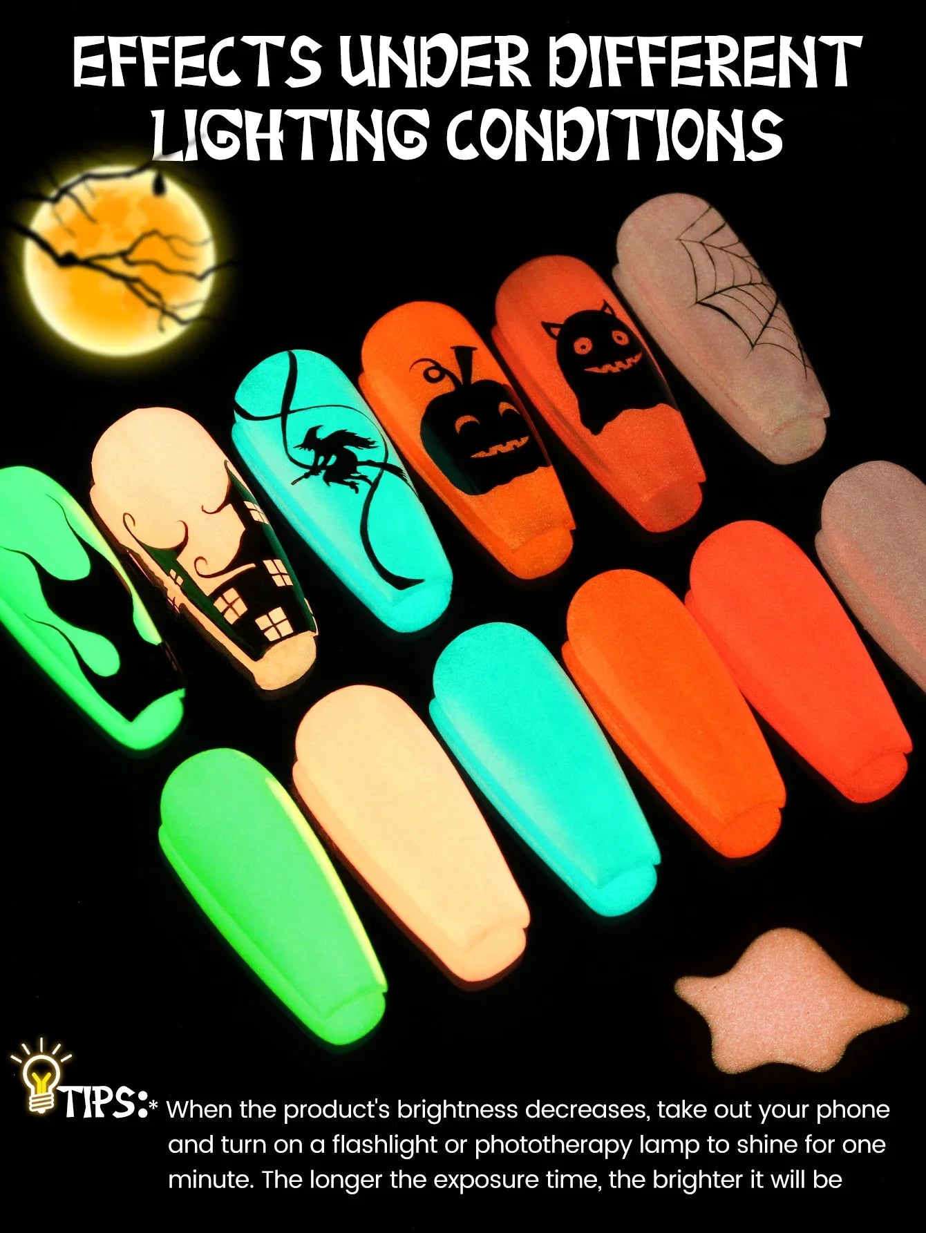 YOKEFELLOW Glow in the Dark Gel Nail Polish 10ML Orange Fluorescent Neon Luminous Gel Polish Nail Art for Halloween Women Girls