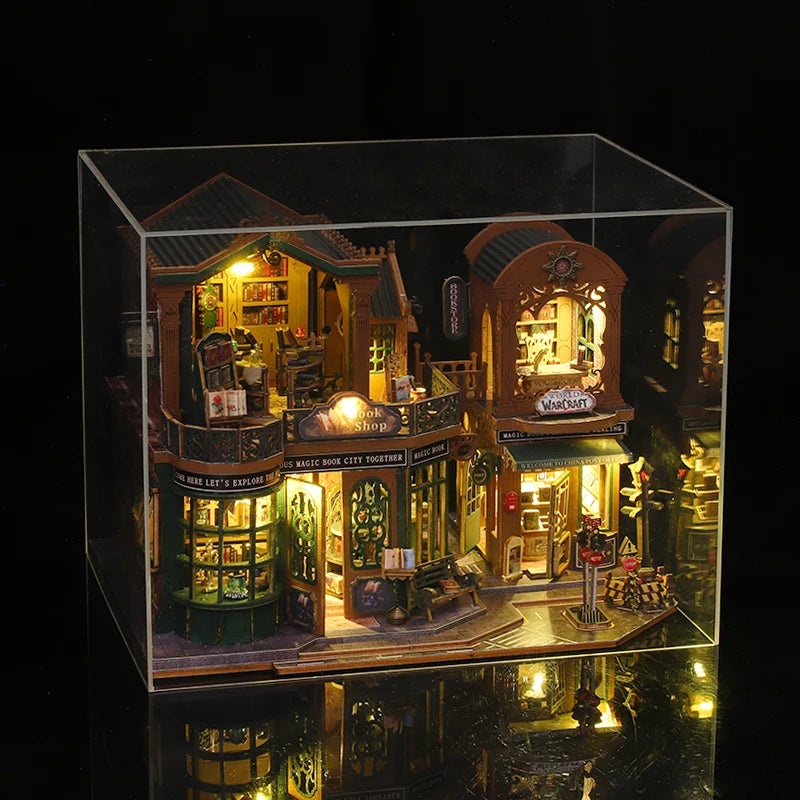 2014 DIY Big Doll House Wooden Miniature Furniture Twilight Bookstore Dollhouse Handmade home Model Assembly Toys Birthday Gifts