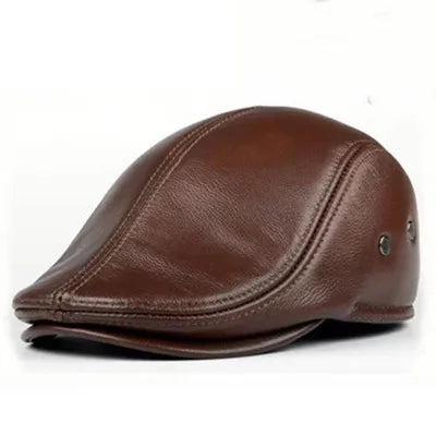 XdanqinX Men's Winter Hat Thicker Warm Cowhide Leather Berets With Ears Snapback Cap Brands Fashion Cap Male Bone Dad's Hats