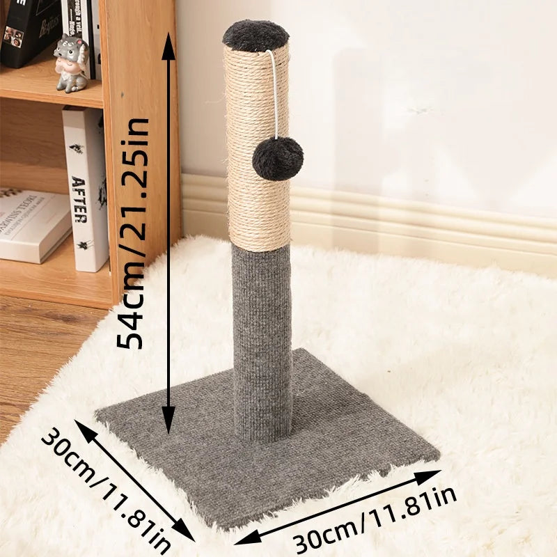 Natural sisal with toy ball cat scratching post - with sisal and velvet base, suitable for adult and kitten gray cat indoor toys