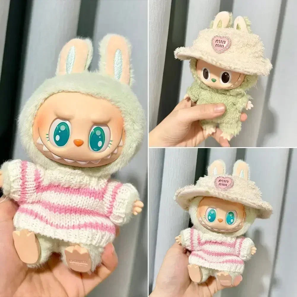 Labubu V1 V2 Party Pink White Striped Sweater Cup Clothing  Idol Cute Doll Clothes Fashion Sweater Outfit Accessories Sitting