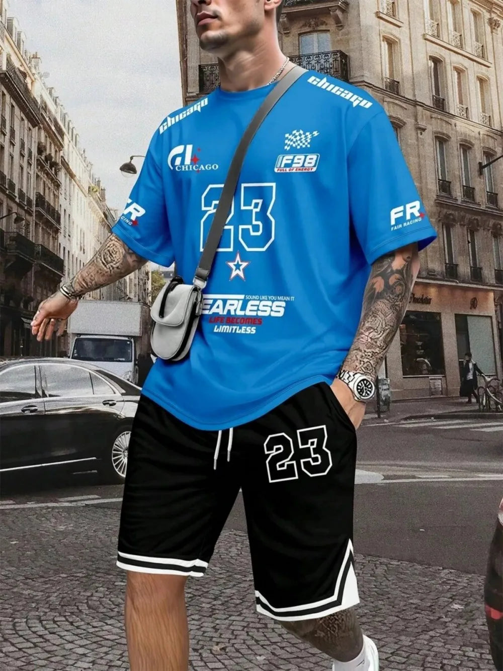 Hot selling summer comfortable men's breathable round neck T-shirt shorts set with digital printing outdoor casual two-piece set