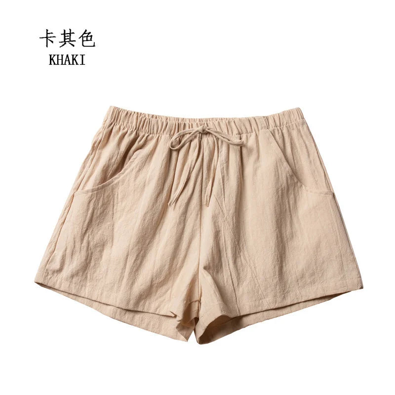 Cotton Linen Shorts Women's Sports Shorts Ladies Summer Solid High Waist Black Shorts Women Fashion Casual Basic Short Pants