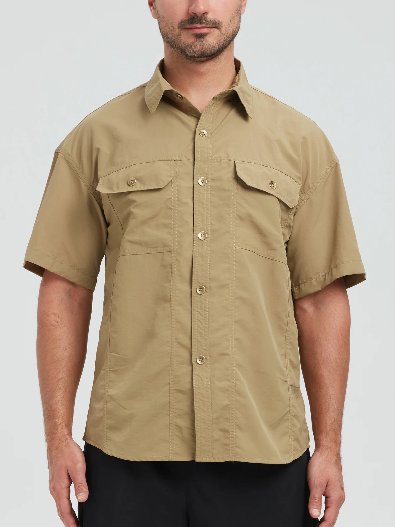 [USA Size] 100% Nylon Fashion 2025 Summer Clothes Cargo Military Brand Shirts For Mens Short Sleeves Casual Blouse Oversize 5XL