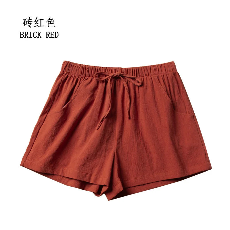 Cotton Linen Shorts Women's Sports Shorts Ladies Summer Solid High Waist Black Shorts Women Fashion Casual Basic Short Pants