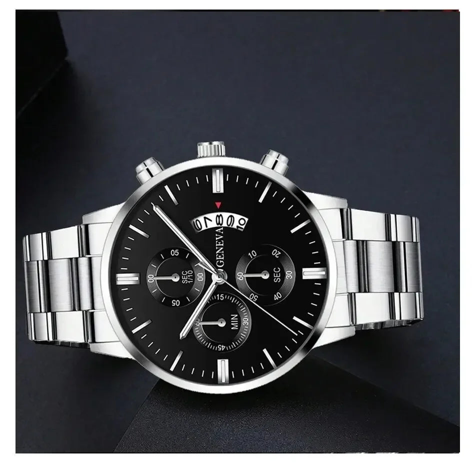 Fashion Mens Watches Luxury Silver Stainless Steel Quartz Wrist Watch Man Business Watch for Men Calendar Clock Reloj Hombre