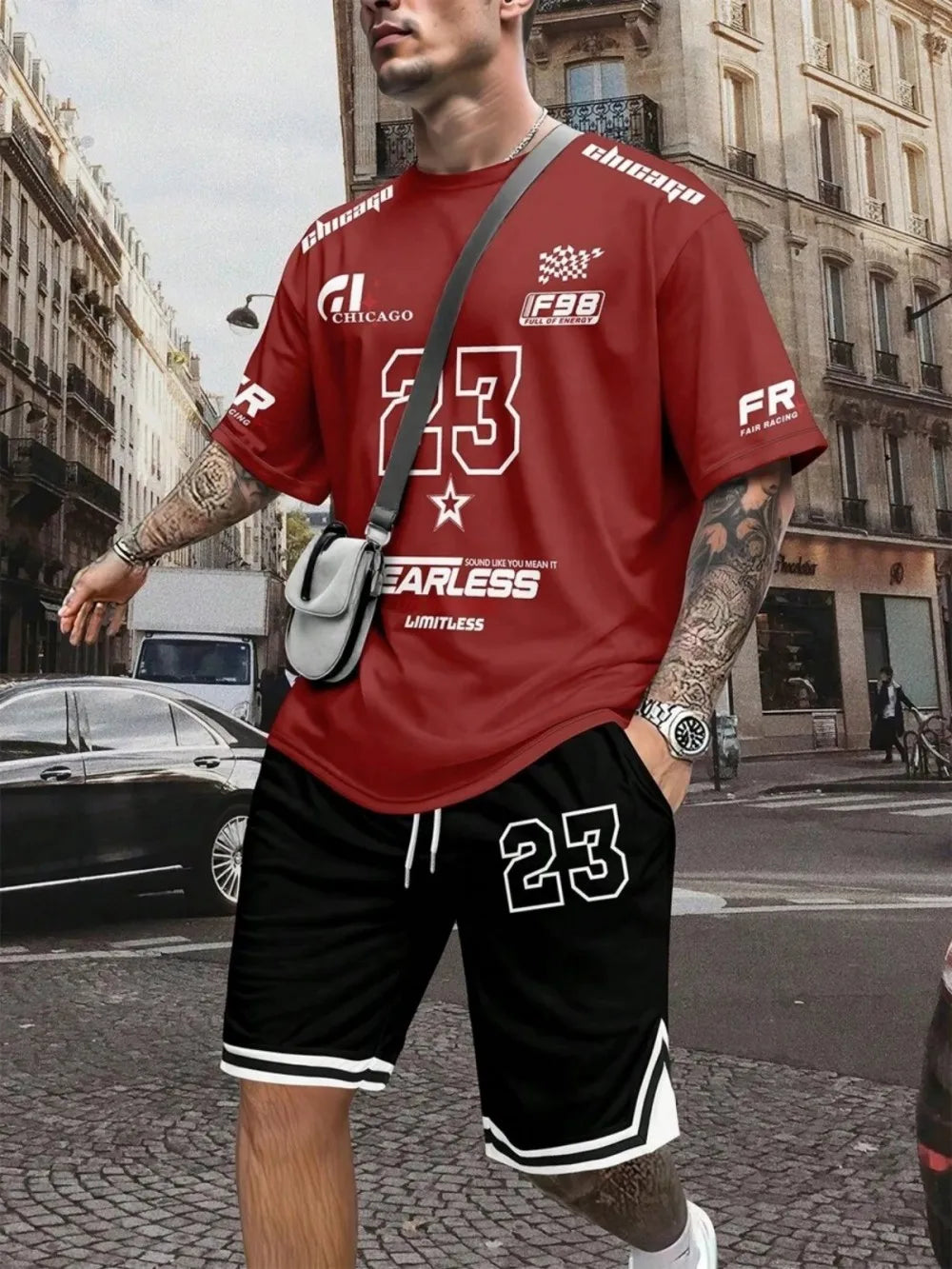 Hot selling summer comfortable men's breathable round neck T-shirt shorts set with digital printing outdoor casual two-piece set