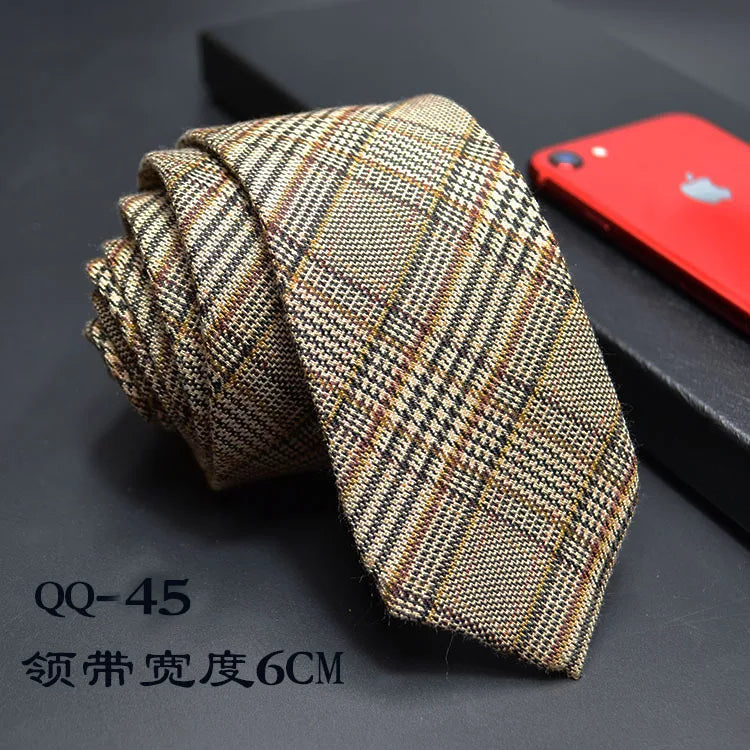 Mens Ties 6cm Classic Cotton Handmade Skinny Neck Ties for Men Striped Narrow Collar Slim Cashmere Tie Casual Plaid Tie For Man