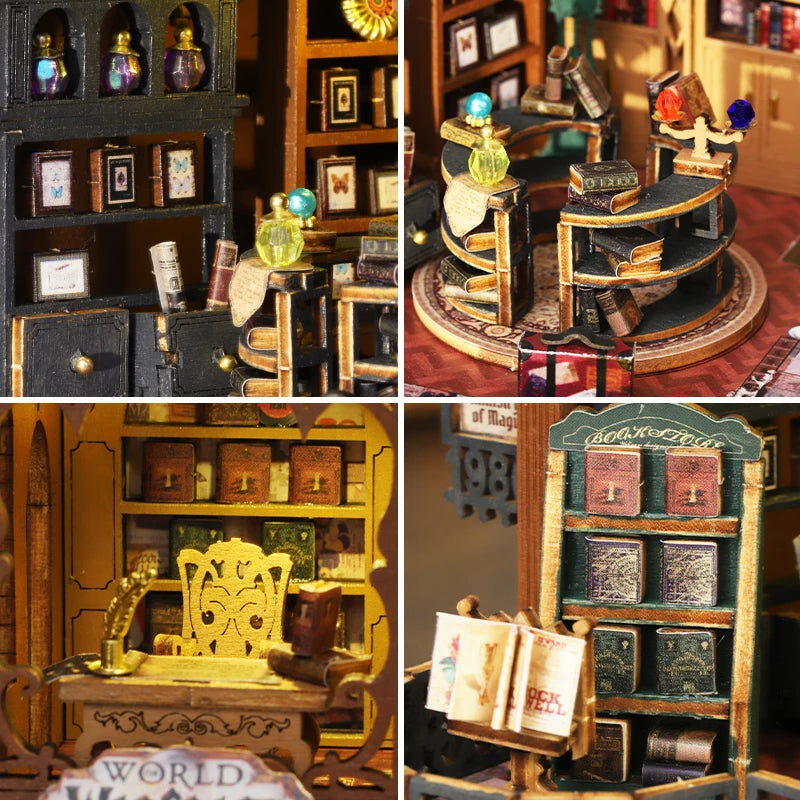 2014 DIY Big Doll House Wooden Miniature Furniture Twilight Bookstore Dollhouse Handmade home Model Assembly Toys Birthday Gifts