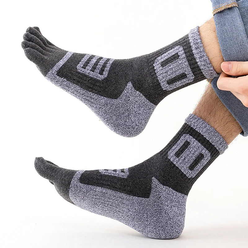 Man Toe Socks Terry Sport Thick Cotton Compression Towel Bottom Fitness Outdoor Basketball Hiking Cycling Five Finger Socks Boy