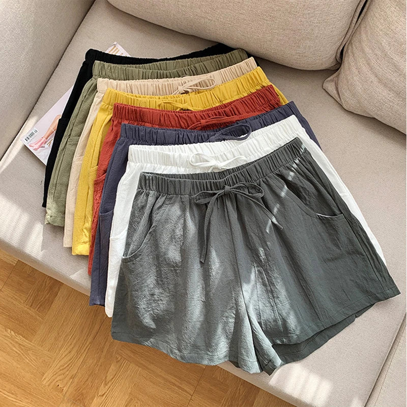 Cotton Linen Shorts Women's Sports Shorts Ladies Summer Solid High Waist Black Shorts Women Fashion Casual Basic Short Pants