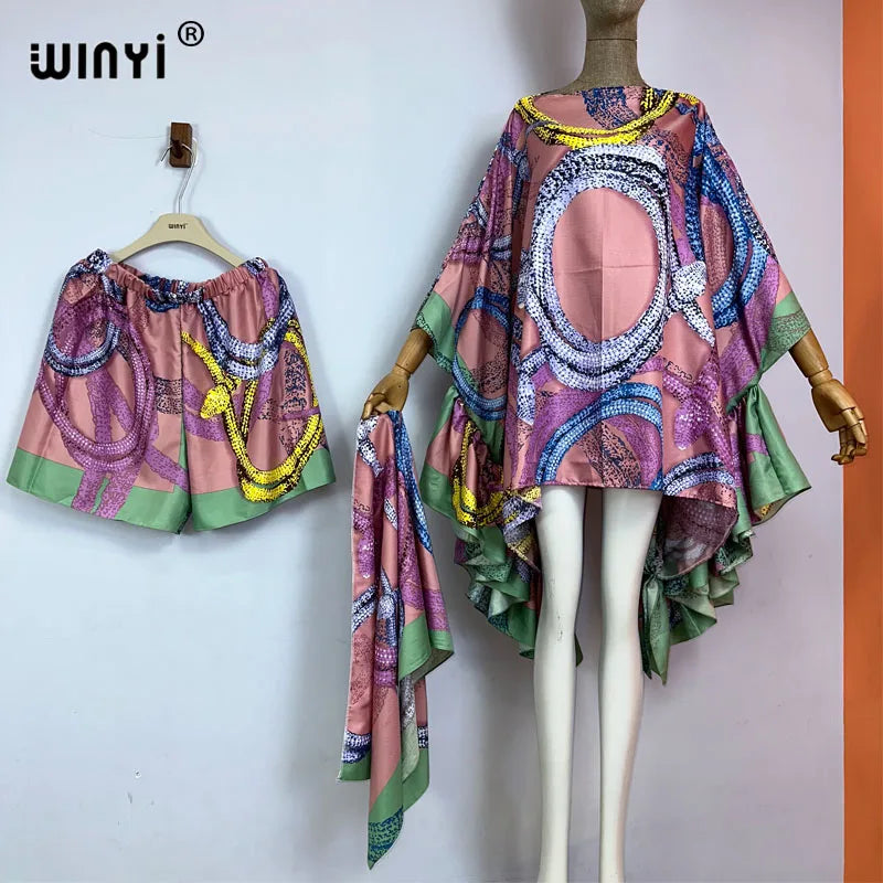 WINYI new Everyday leisure suit Bohemian Fashion beach boho print Women elegant Shorts suit beach cover up 3 piece set for women
