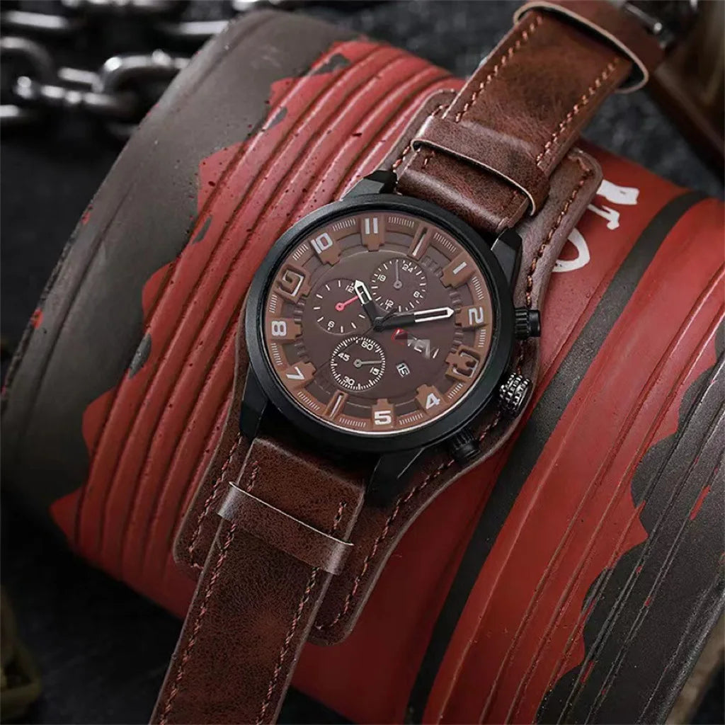 Fashion Retro Men's Quartz Wristwatches Luxury Man Watch PU Leather Business Watch Military Tactical Outdoor Sport Wristwatch