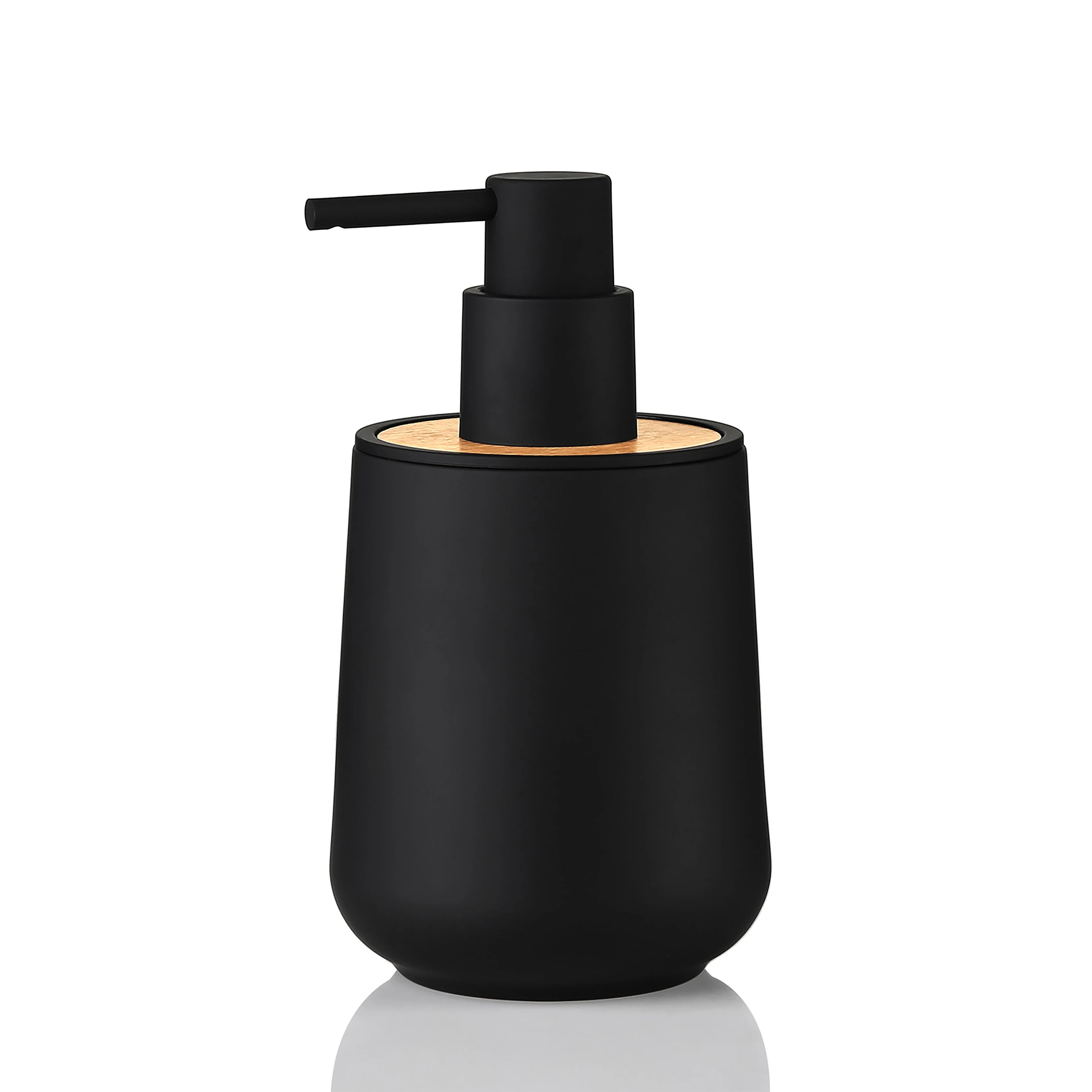 1 Modern Black Round Matte with Bamboo Trim Soap Dispenser For Bathroom Hand Soap and Kitchen Dishwashing Liquid Dispensing