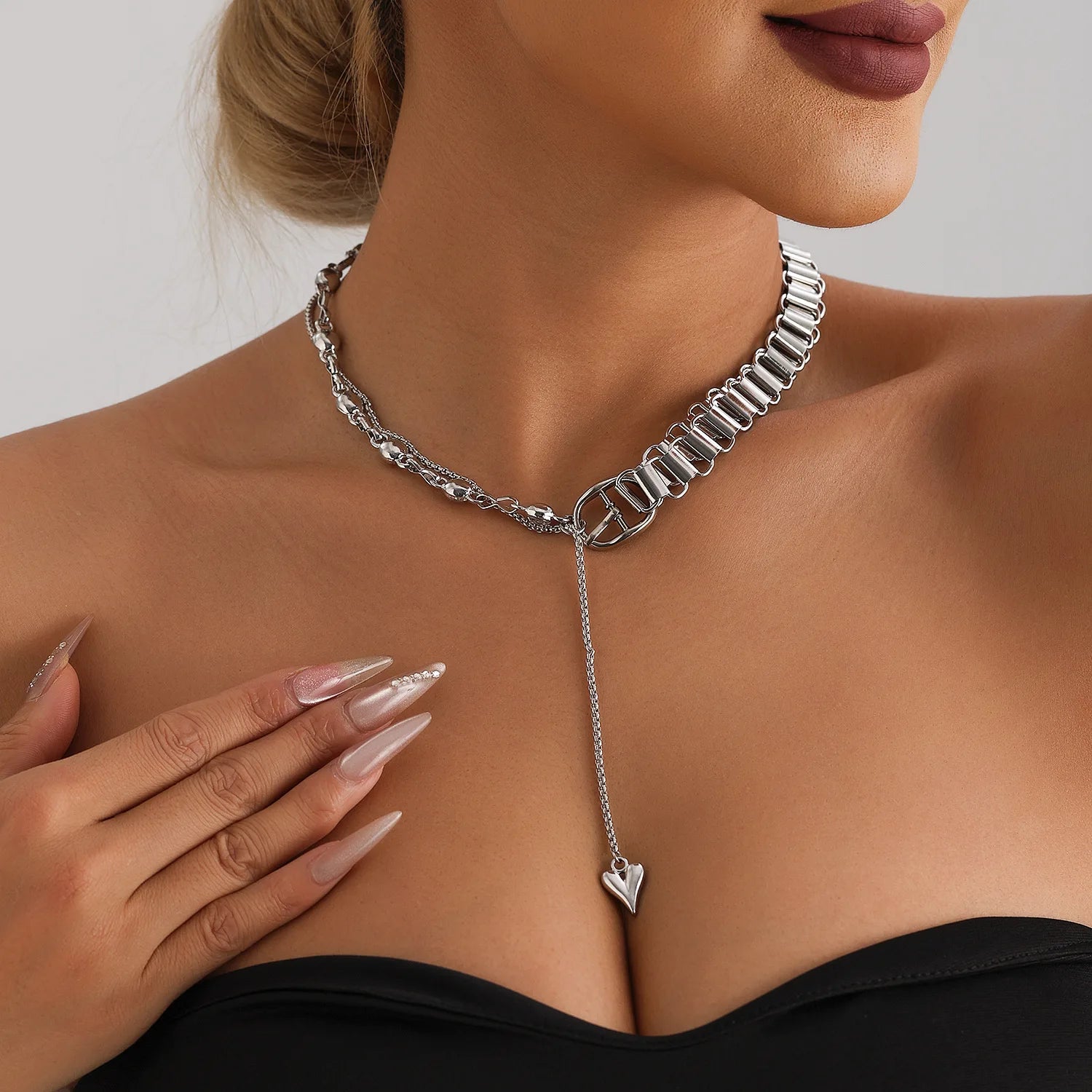 Y2k Choker Heart Necklace Pendant Chain Jewellery Women чокер Glass Layered Neck Collier Femme Cadenas Para Mujer