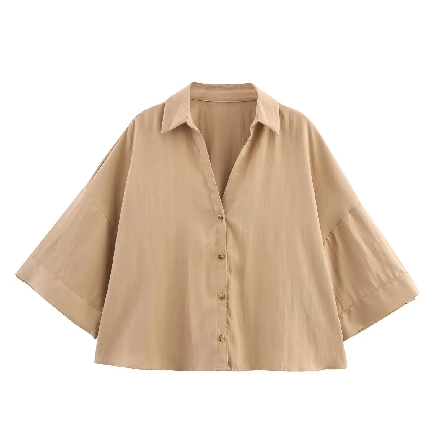 MYST&ZA2025 summer new women's retro casual fashion temperament simple loose lapel wide short-sleeved casual shirt tops