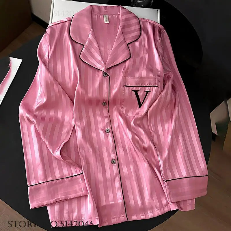 Female Pajamas Loungewear Two-Piece Set Spring Autumn New Rayon Sleepwear Pyjama Pour Femme Sexy Loose Home Clothes Lingerie