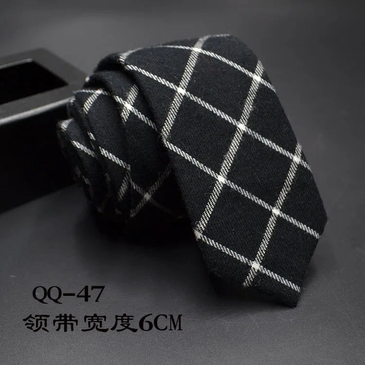 Mens Ties 6cm Classic Cotton Handmade Skinny Neck Ties for Men Striped Narrow Collar Slim Cashmere Tie Casual Plaid Tie For Man