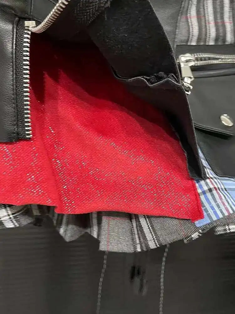 DEAT Fashion Trendy Women's Patchwork Plaid Design Pleated Mini Skirts 2024 Summer New High Waist A-line Skirt Female 29L7565