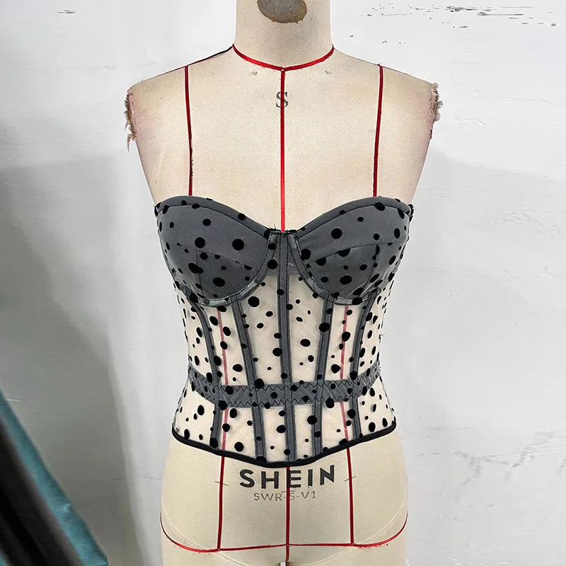 Sexy Lace Hollow Out Vest Women Bandage Slim Waist  Strapless See Through Party tank Top Summer Lady Chic Street Vests