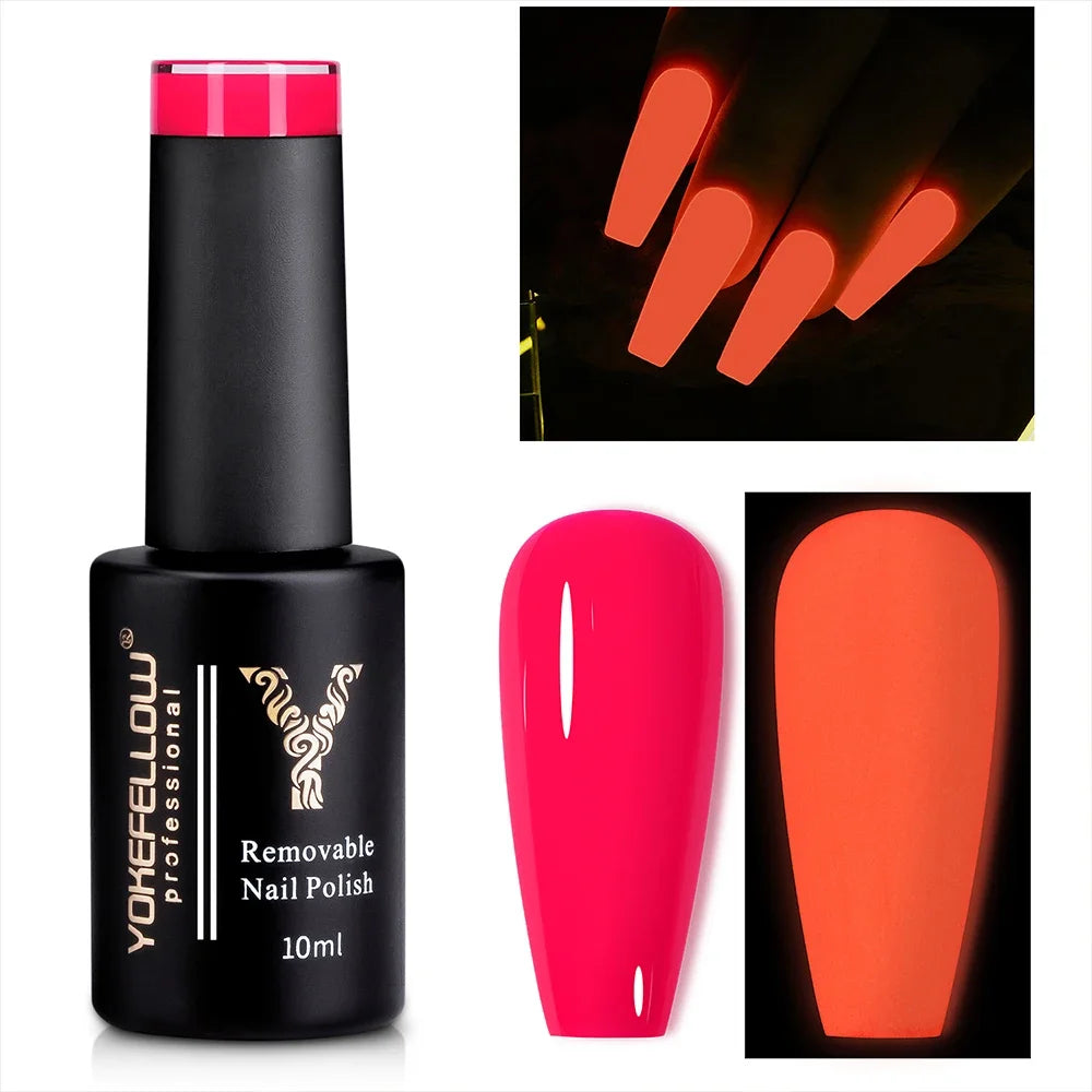 YOKEFELLOW Glow in the Dark Gel Nail Polish 10ML Orange Fluorescent Neon Luminous Gel Polish Nail Art for Halloween Women Girls