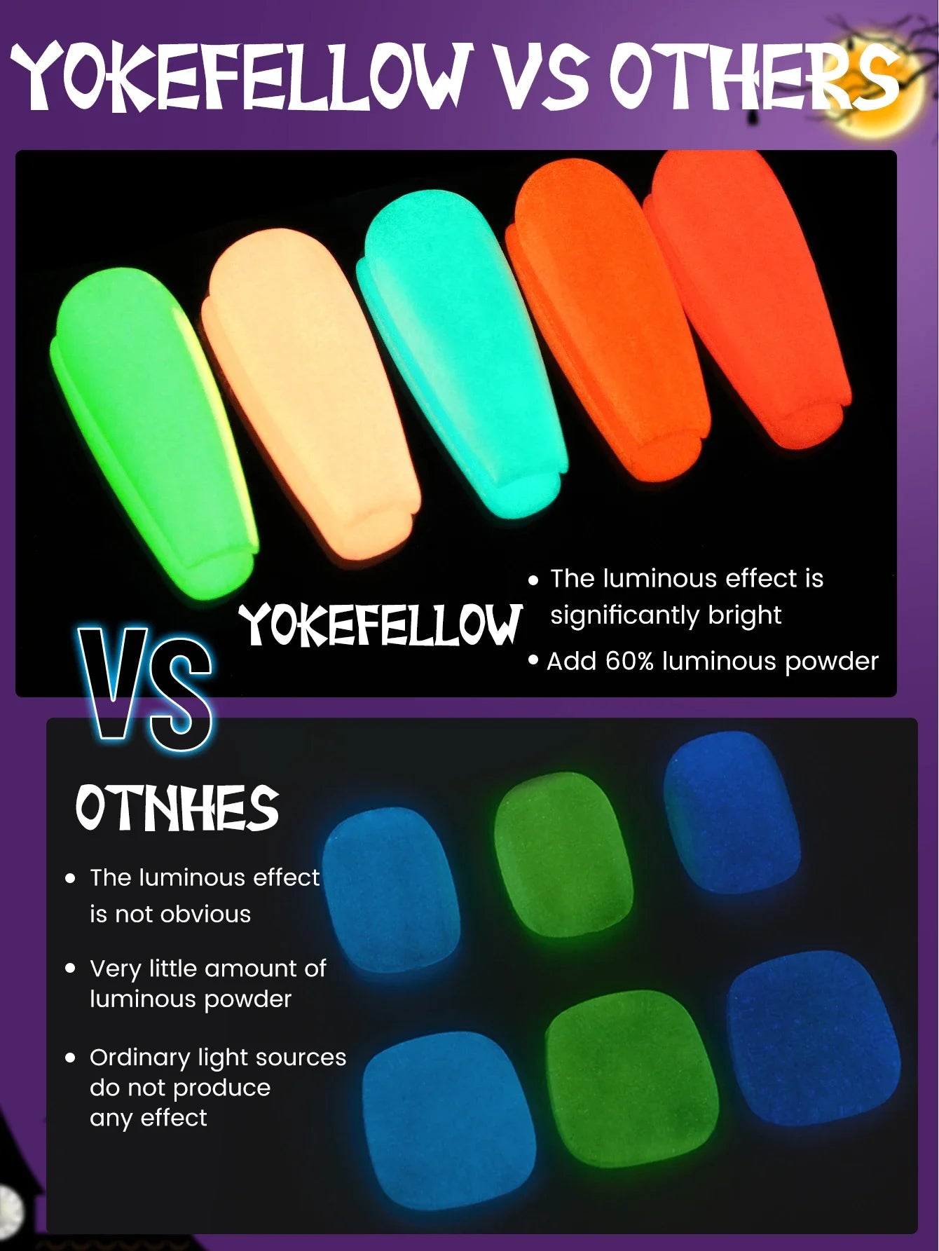 YOKEFELLOW Glow in the Dark Gel Nail Polish 10ML Orange Fluorescent Neon Luminous Gel Polish Nail Art for Halloween Women Girls