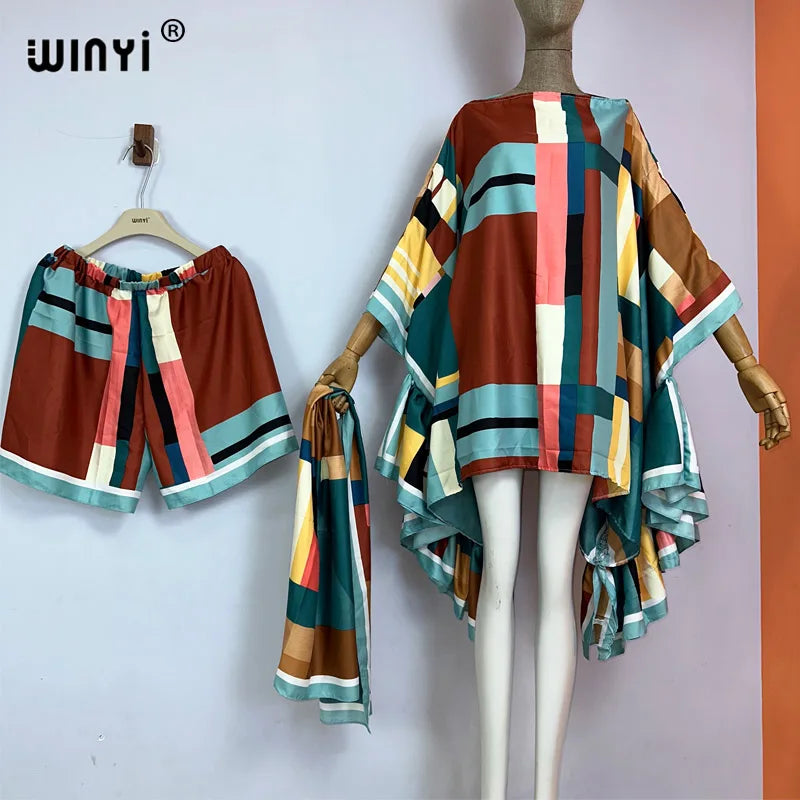 WINYI new Everyday leisure suit Bohemian Fashion beach boho print Women elegant Shorts suit beach cover up 3 piece set for women