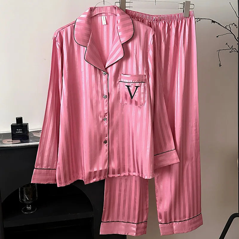 Female Pajamas Loungewear Two-Piece Set Spring Autumn New Rayon Sleepwear Pyjama Pour Femme Sexy Loose Home Clothes Lingerie