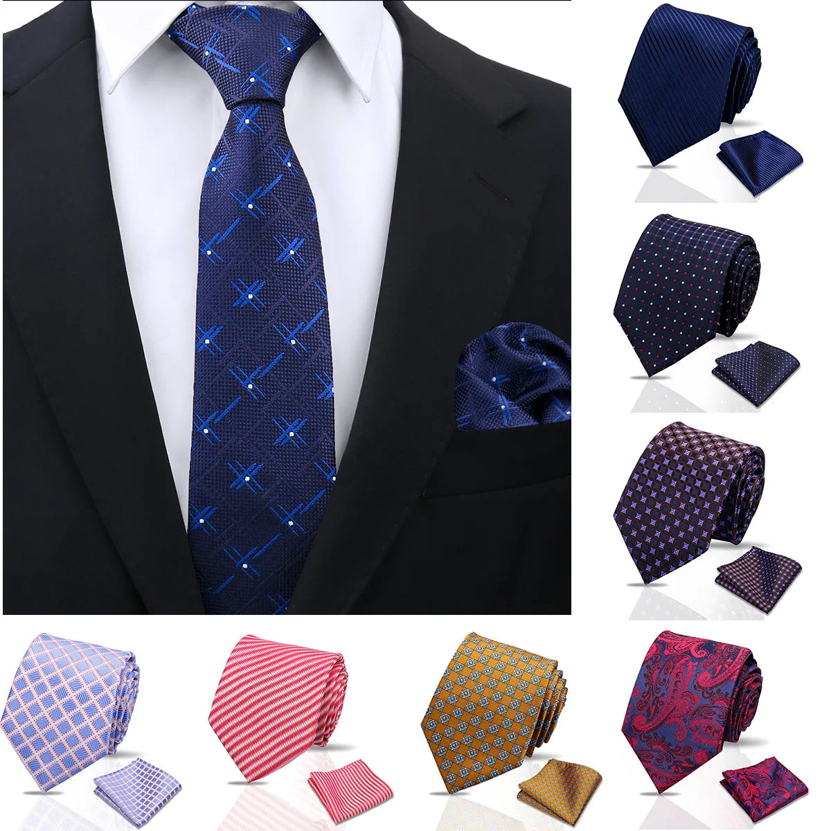 Tie Man Handky Suit Set Fashion Brand Business Neckwear Handkerchief Dotted Striped Design Wedding Accessories Wholesale Gravata