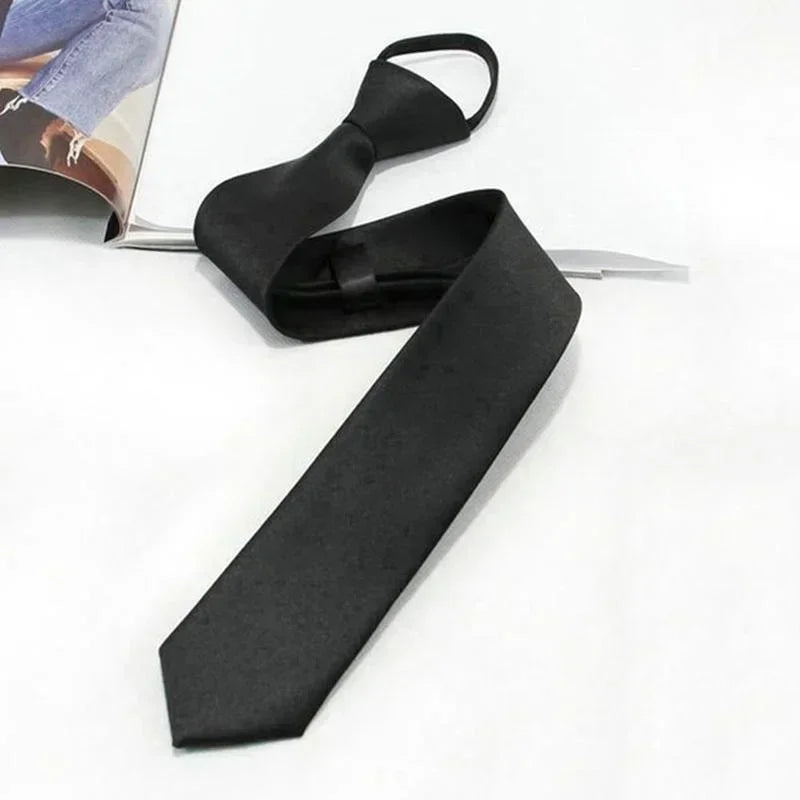 Black Simple Clip on Tie Security Tie Doorman Steward Matte Black Funeral Ties for Men Women Students Neck Ties Fake Collar