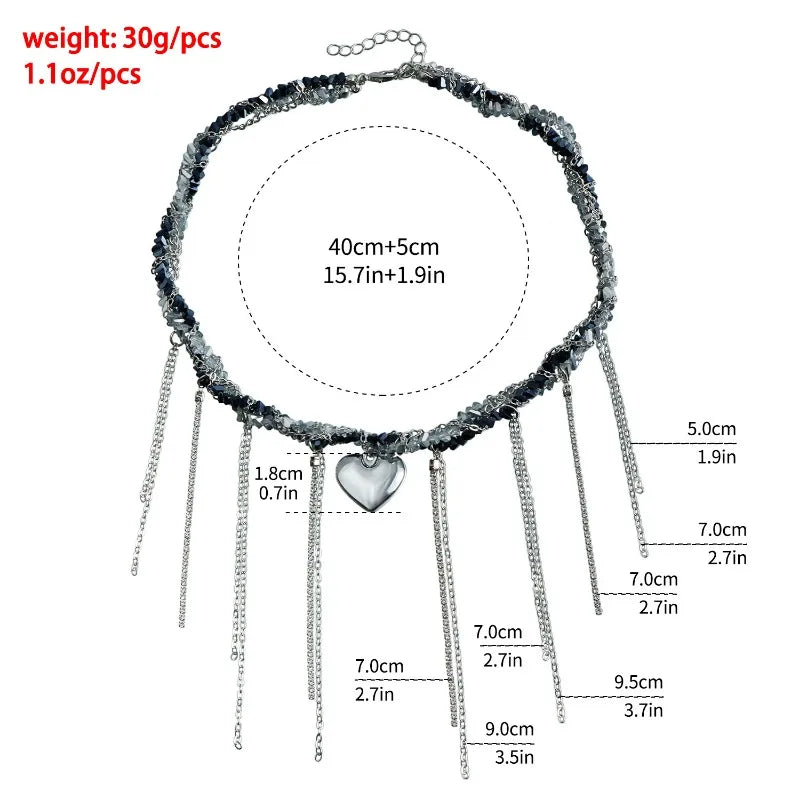 Y2k Choker Heart Necklace Pendant Chain Jewellery Women чокер Glass Layered Neck Collier Femme Cadenas Para Mujer