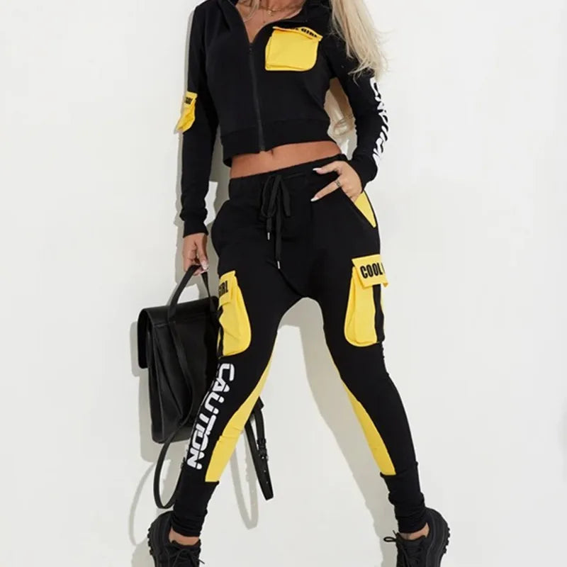 Women's clothes Sports Yoga Set For Women Workout Sportswear Gym Clothing Sports Suits Letter Print Loose Zipper Collar Suits