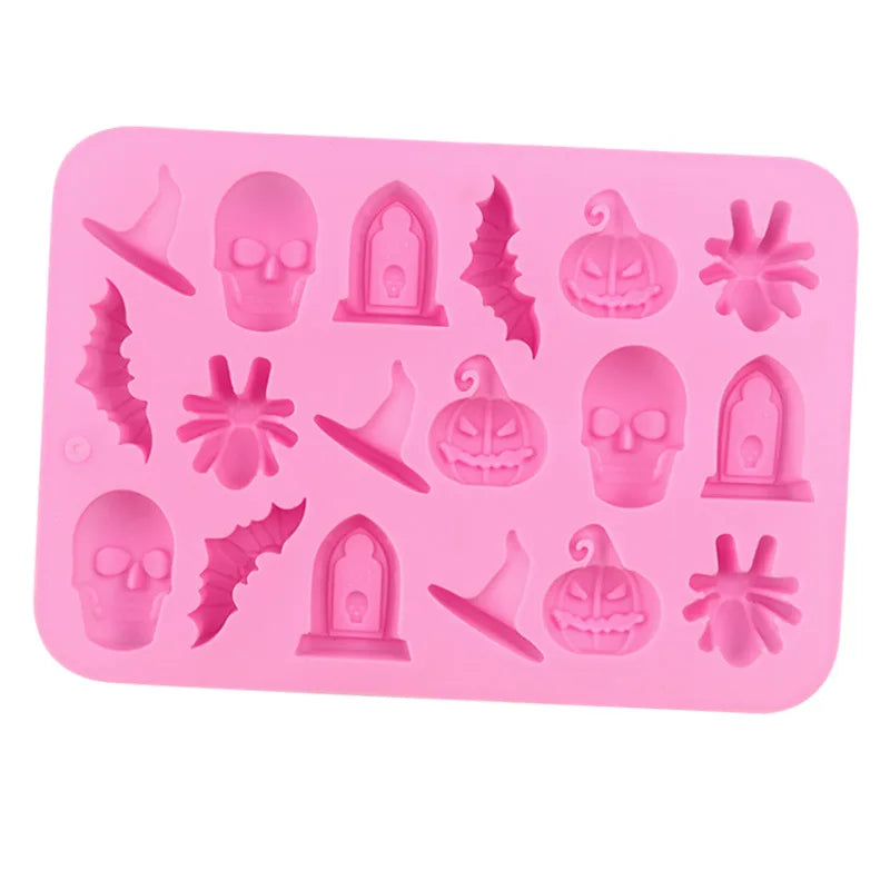 Halloween Silicone Mold Scary Skull Witch Hat Tomb Bat Pumpkin Spider Fondant Chcolate Mould Cake Decoration DIY Baking Tools