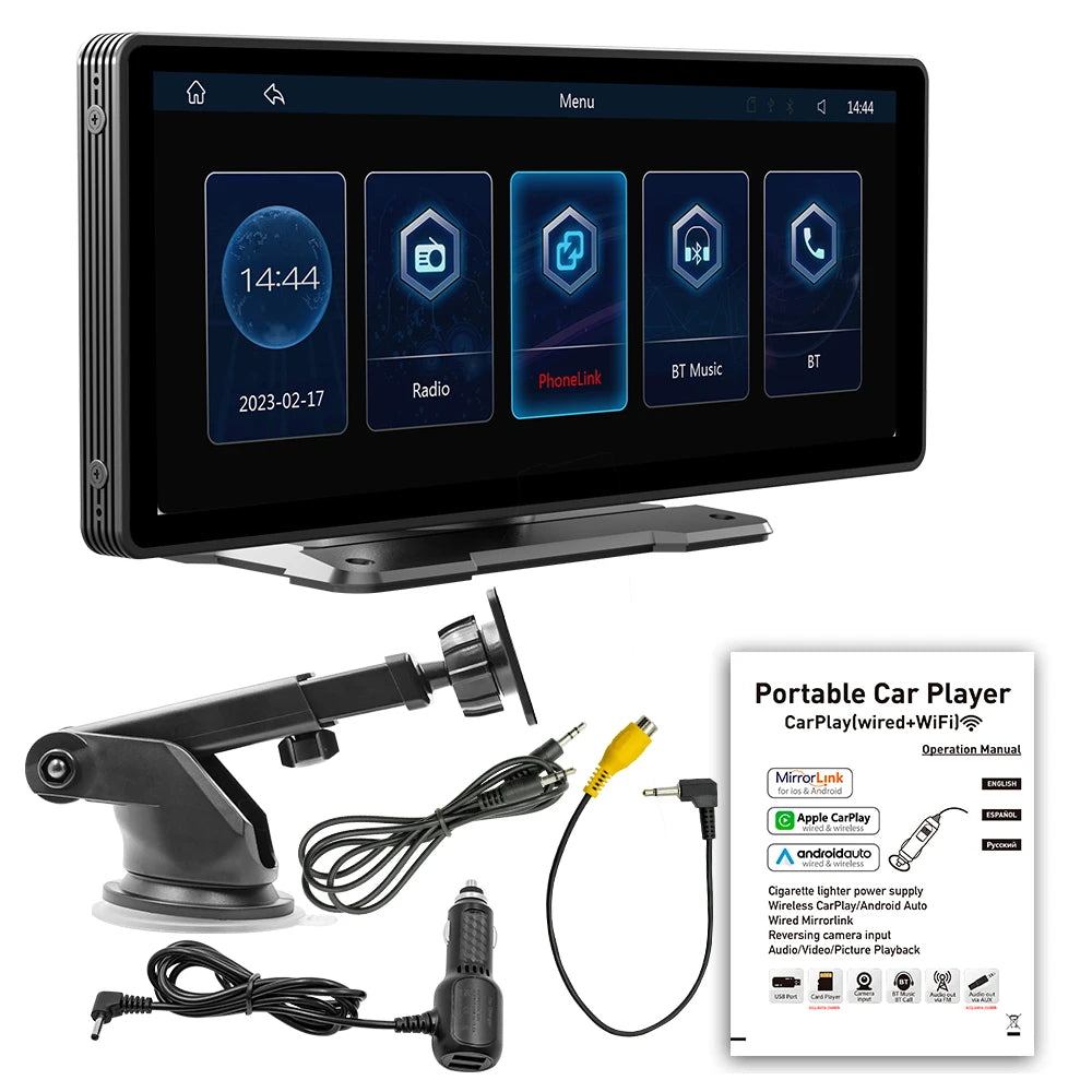 10.26" Car DVR with Wireless Carplay & Android Auto, HD GPS Navigation, 2.4G/5G WiFi, FM, AUX, MP5 Multimedia Video Player