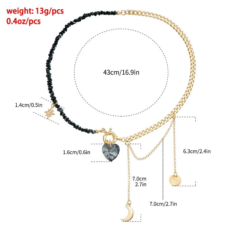 Y2k Choker Heart Necklace Pendant Chain Jewellery Women чокер Glass Layered Neck Collier Femme Cadenas Para Mujer