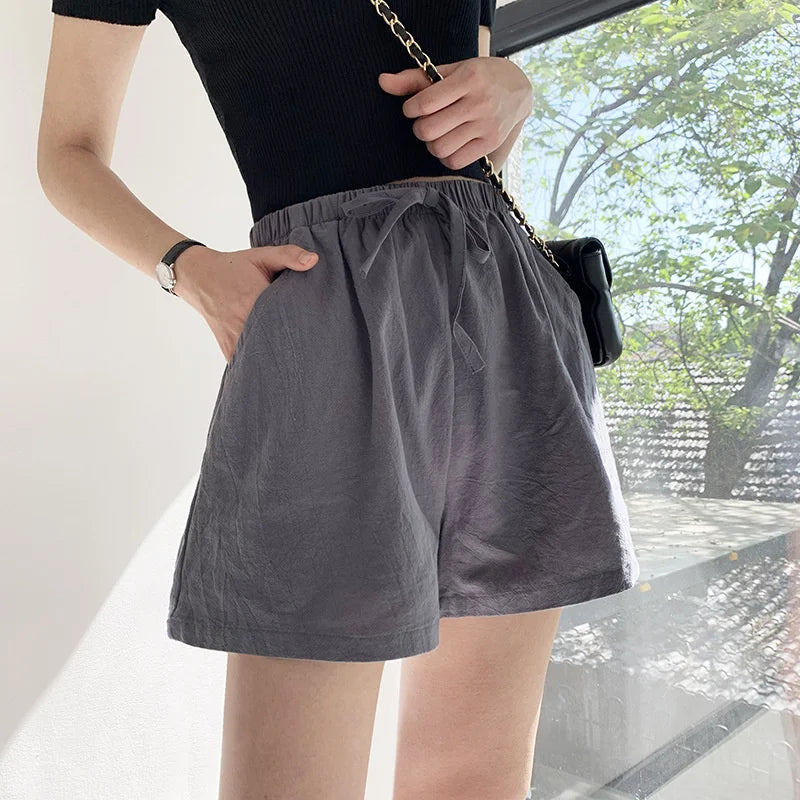 Cotton Linen Shorts Women's Sports Shorts Ladies Summer Solid High Waist Black Shorts Women Fashion Casual Basic Short Pants