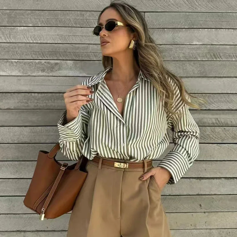 TRAF Woman 2025 Oversized Shirts & Blouses Spring Summer 2025 Woman Elegant Button Up Long Sleeve Blouses Fashion Plus Size Tops