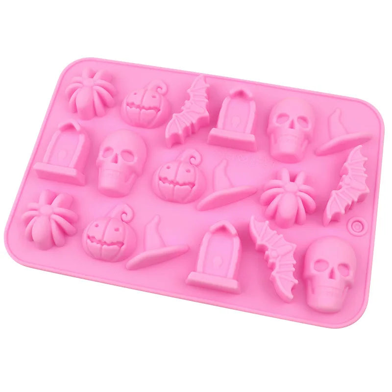 Halloween Silicone Mold Scary Skull Witch Hat Tomb Bat Pumpkin Spider Fondant Chcolate Mould Cake Decoration DIY Baking Tools