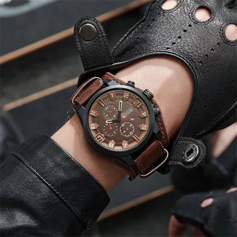 Fashion Retro Men's Quartz Wristwatches Luxury Man Watch PU Leather Business Watch Military Tactical Outdoor Sport Wristwatch